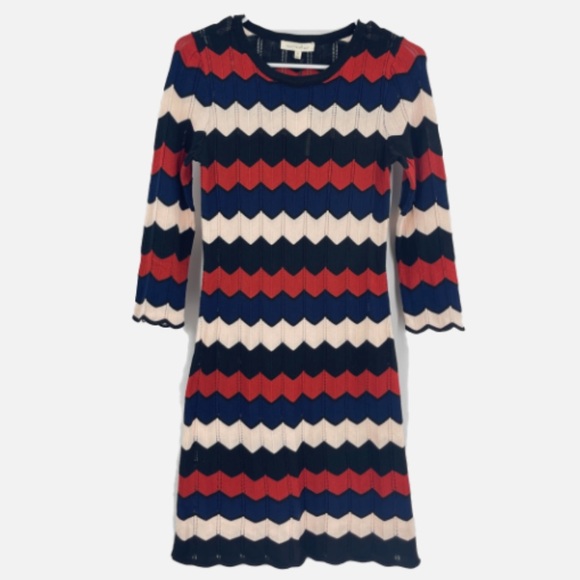 Lux Apothetique Dresses & Skirts - Lux Apothetique Red, Blue, and Cream Sweater Chevron Dress Sz:Small